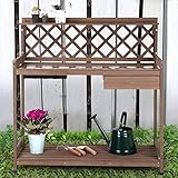 MaxxGarden Pflanztisch wetterfest und schmal aus Holz mit Arbeitsplatte für Ihre Aussaat und Blumen im Garten und auf dem Balkon, Deko Holz Gartentisch für Outdoor, 110 x 50 x 114