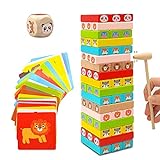 Euyecety Montessori Spielzeug ab 3 4 5 6 Jahre, Kinderspielzeug Wackelturm Stapelturm Holz Stapelspiele, Holzspielzeug Familienspiel Geburtstagsgeschenk für Mädchen und Jung