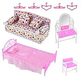 Felenny 8 Stück Prinzessin Möbel Zubehör Kommode Set + Sofa Set + Bett Set + Kleiderbügel für Schlafzimmer Barbie Pupp