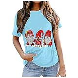 Alwayswin Weihnachten Kurzarm T-Shirt Tops Damen Bedruckte Oberteile Weihnachts Tshirt O-Ausschnitt Lose T-Shirt Tops Mode Elegant Oberteil Bluse Weihnachtsoberteil Weihnachtskostü