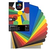 OfficeTree Tonkarton A4 Bunt - 54 Blatt - 220g Bastelkarton Bunt - 10 Farben - Bunte Pappe zum Basteln und Gestalten - Plus 2 Gold- und 2 Silberbög