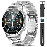 LIGE Smart Watch Herren IP68 Wasserdichter Gesundheitsmonitor Fitness Activity Tracker für Android iOS Handys, Edelstahl Sportuhr Geschenkb