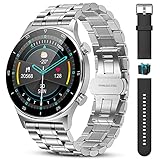 LIGE SmartWatch, 1,32' Full Touch HD Armbanduhr Fitnessuhr mit Blutdruck Herzfrequenz Schlafmonitor,IP68 Wasserdichter Sportuhr Schrittzähler Stoppuhr Aktivitätstracker für Android iOS(Silber)