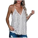 Ronony Damen Trägertops Ärmellos Top Spaghetti Strap Glitzer Crop Tanktops Sommer Pailletten Metallic Glitzernd Tank Top Shirtsport Oberteil Damen Sexy Sparkle V-Ausschnitt Weich Camisole Top