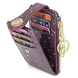 Yuhan Pretty RFID-Kreditkartenetui für Frauen, kleiner Reißverschluss, Bifold Kartenetui Schlüsselanhänger, Violett glitzernd, small,