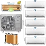 5x 3,5kW / 5x 12000 BTU WiFi/App WLAN Multisplit Split Klimaanlage ECO Smart PENTA Multi Split Klimagerät mit fünf Inneneinheiten 5 Innengeräte 42000BTU mit Heizfunktion und Bodenk