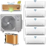 5x 2,6kW / 5x 9000 BTU WiFi/App WLAN Multisplit Split Klimaanlage ECO Smart PENTA Multi Split Klimagerät mit fünf Inneneinheiten 5 Innengeräte 42000BTU mit Heizfunktion und Bodenk