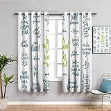 ZLYYH Vorhang wärmeisolierend Weiß Buchstaben Blau einfach BxL:117x138cm(58x138cm x2 Panel) Vorhange Vorhang Blickdicht 2Er Set Soft Vorhang Blickdicht Schalldämmend Kurz Gardinen Mit Ösen für S