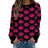 Sweatshirt Damen Rundhals Langarmshirt Oversized Hoodies Warm Winterpullover Elegant Pulli Pullover Mit Valentinstag Muster Cute FrüHling Shirt Ohne Kapuze Schicke Ausgefallene Ob