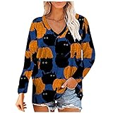 iHENGH Damen Langarm Pullover Halloween Print Tops Sweatshirt Tops(Blau, L)