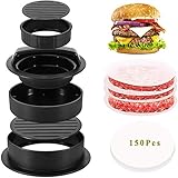 Burgerpresse Set, 3 in 1 Hamburgerpresse für Normale und gefüllte Hamburger, Robustes Grillzubehör, spülmaschinenfeste Hamburger Presse 150 Patty Papers, für perfekte Burger, Patties oder Frik