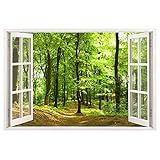 Leinwandbild mit Fensterblick - Druck auf Canvas Leinwand - moderner Kunstdruck - XXL Wandbild – Fenster mit Ausblick - Keilrahmen mit Druck (Wald, 90 x 60 cm)