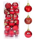 24PCS Weihnachtskugel, Ø 4 cm ， Kunststoffkugeln Glänzend, matt und glitzernd, Christbaumkug