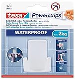 tesa Powerstrips Waterproof Rasiererhalter Wave, Metall - Selbstklebender Rasiererhalter aus Edelstahl für Dusche und B
