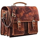 STILORD 'Anton' Aktentasche Leder XL Vintage Lehrertasche mit Laptopfach 15,6 Zoll große Ledertasche zum Umhängen Trolley aufsteckbar, Farbe:Kara - Cog