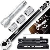 MASKO® Drehmomentschlüssel 6tlg. Set 40-210Nm 1/2 ' CV inkl. 3 Stecknüsse 17mm, 19mm, 21mm und Verlängerung 125mm inkl. Koffer +/- 4% Toleranz Reifenschlüssel Auto Drehmoment-Schlüssel, Schw