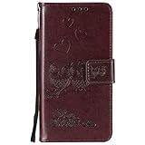 Karomenic kompatibel mit Huawei P8 Lite 2017 PU Leder Hülle Eule Prägung Handyhülle Brieftasche Silikon Schutzhülle Klapphülle Ledertasche Ständer Wallet Flip Case Bumper Schale Etui,Brow