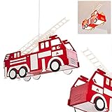 Pendelleuchte Praya, rotes Feuerwehrauto als Hängelampe aus Kunststoff für das Kinderzimmer, 2 x E27 max. 13 Watt, Feuerwehr Hängeleuchte, auch geeignet für LED L