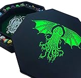 Fantasydice-Cthulhu Tome-Green - Dice Tray - 20CM Octagon with Lid and Dice Staging Area- Holds 5 Sets( 7 Dice Set/ Standard) for All Tabletop RPGs Like D&D , Call of Cthulhu, Shadow