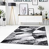 Teppich Flachflor Modern mit abstrakten Muster, meliert, Patchwork-Look in Schwarz, Grau für Wohnzimmer (120/170 cm)