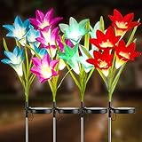 ZREYLLB Solarleuchten Outdoor Garten LED-Lilien-Blumen-Licht Wasserdicht 16 Lilienblüten 7 Farbwechsel Solarbetriebene Ornamente Lichter zum Terrasse Weg (4 Packung)