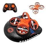 Ferngesteuertes Boot für Kinder Mini-Drohne 3in1 Hovercraft Amphibienfahrzeug 360° Flip & Drehung RC Spielzeug mit LED L