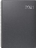 BRUNNEN 1076365901 Buchkalender Modell 763, 2 Seiten = 1 Woche, 210 x 290 mm, Bucheinbandstoff Metallico vulkanschwarz, Kalendarium 2021, Wire-O-Bindung