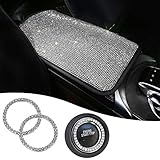 Bling Auto Armlehnenbezug, Strass Mittelkonsole Kissen Pad,Universal Auto Armlehnenpolster Glitzer Dekoration mit 2 Stück Strass Auto Bling Ring Emblem Aufkleber für SUV-LKW-Fahrzeug für F