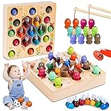 COOJOMMY Magnetische Angelspiel Holzspielzeug, 2 in 1 Montessori Spielzeug Magnettafel Fischspielzeug aus Holz Geschenk ab Mädchen Jungen Kinder Lernen Spielzeug,Fit ab 3 4 5 Kind, Habe EIN