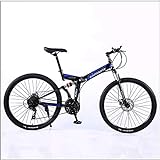 XER Mountain Bike Folding Rahmen MTB Bike Doppelaufhebung Mens-Fahrrad 24 Beschleunigt 26 Zoll High-Carbon Stahl Fahrradscheibenbremse,Blau,24 Sp
