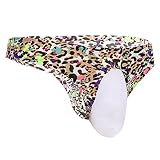 IBAKOM Herren Leopard/Blumen Druck Sexy Unterwäsche Sissy Tanga Höschen Niedrige Taille Bikini Slip Ultradünne Atmungsaktive G-String Unterhose Braun L
