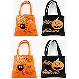 4 Stücke Halloween Süßigkeit Taschen Geschenktüten Süßes oder Saures Taschen Goodie Taschen mit Griffen für Kinder Halloween Party Favors, Orange, Schw