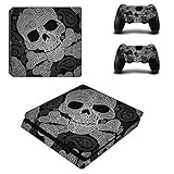 AXDNH PS4 Slim-Skin-Set, Gruseliger Totenkopf/Grau Aufkleber Für PS4 Slim Konsole Und Controller Skin Aufkleber Für Playstation 4 Slim Spielzubehör Aufkleber Schutzfolie,1241