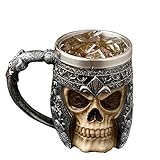 auvstar Gothic 3D Skull Kaffeebecher,Totenkopf Bier Tassen,Edelstahl Skeleton Trinkbecher Becher,Mittelalterliche Schädel Drinkware Becher zum Kaffee/Getränke/S