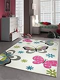 CARPETIA Kinderteppich Spielteppich Mädchen Schmetterling pink Weiss Größe 120x170