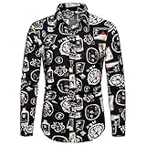 Freizeithemden Herren Urban Luxury Mode Hawaiianischer Stil Blumen Druck Herren Hemd Herbst Winter Mehrfarbig Slim Fit Männer Langarm Casual Urlaub Herren S