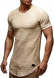 Leif Nelson Herren Sommer T-Shirt Rundhals-Ausschnitt Slim Fit Baumwolle-Anteil Moderner Männer T-Shirt Crew Neck Hoodie-Sweatshirt Kurzarm lang LN6324 Beige L
