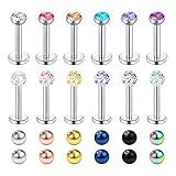 12 Stück Kugel CZ Gem Lippenpiercing 16G Chirurgenstahl Labret Monroe Lippe Ring Helix Tragus Ohrringe Piercing Schmuck mit Ersatzkugeln Stab 6mm/8