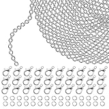 Kurtzy Silberne Kette zum Ketten Selber Machen - 10m x 1,5mm Kupfer Gliederkette Silber, 30 Legierte Karabinerhaken & 30 Geteilte Sprungringe - DIY Ketten & Schmuck Herstellen für Männer & F