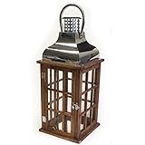 Multistore 2002 Holz Laterne mit Metalldach Holzlaterne Windlicht 20x20x47cm Stalllaterne Leuchte Kerzenhalter Kerzenleuchter Teelichthalter Dekoration B