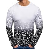 GAOBI Herren Rundkragen Schwarz und weiß Gradient Langarm Pullover Hemd Herbst Freizeit Männer Regular Fit Drucken Waterfall Design Longsleeve Fashion Rundhals Loose Fit Baumwolle Longsleeve S