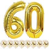 Luftballon 60 Geburtstag Dekoration Gold Set für Mann Frau 60. Geburtstagsfeier Hochzeitstag Dekor mit 40 Zoll 60 Ballon Nummer Goldfolie Mylar & 8PCS 12 Zoll Gold Konfetti Luftb