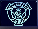 Scania LED-Leuchtschild mit Vabis-Greif, 20x15 cm ✓ Ideale Geschenkidee ✓ Lasergraviert | Edles LED-Schild als Truck-Accessoire | Beleuchtetes Scania Logo-Schild für den 24Volt-Anschluss |