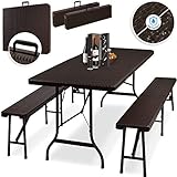 KESSER® Bierzeltgarnitur - 3-teilig Set, Tisch + 2 x Bank, für drinnen - draußen, klappbar, Tragegriffe, HxBxT: 73x180x75 cm, Kunststoff, Rattan-Look Gartengarnitur, Klapptisch, Gartentisch, B