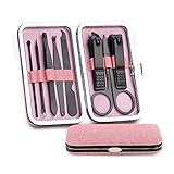 guoqunshop Zehennagelknipser 8Pcs Nagelknipser Set Pedicure Kit Edelstahl-Nagel-Scherer-Set, Profi-Nagelschere Grooming Kit Manicure (Schwarz) Fingernagelschneider (Color : Pink)