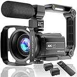 4K Videokamera Camcorder UHD 48MP Wi-Fi IR Nachtsicht 16X Digital Zoom Recorder 3,0' IPS Touchscreen Vlog Kamera für YouTube mit Mikrofon Handstabilisator Gegenlichtblende, 2 B