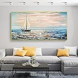 Ölgemälde Auf Leinwand Handgemalt - Landschaft Abstraktes Ölgemälde, Segelboot Bunte Meeresoberfläche Handgemaltes Gemälde Auf Leinwand, Wandkunst Großes Kunstwerk Geschenk Ungerahmt Für W