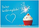 12 Einladungskarten 'Muffin Cupcake' Geburtstag Kindergeburtstag Wunderkerze, Glitzer, Glitter, Herz / Geburtstagseinladungen Einladungen Kinder Jungen Mädchen Einladungstext Vorlagen Karten S