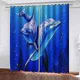 RGDFBG Wohnzimmer verdunkelungsvorhang Blauer Tierdelfin 140X260cm Vorhänge Wohnzimmer Blickdicht Gardinen Verdunkelungsvorhang Schlafzimmer Kinderzimmer Thermovorhang Fensterdek