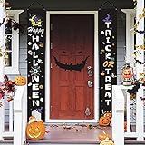 KEPMOV Halloween Deko, 2 Stück Halloween Banner Trick or Treat Indoor Outdoor, Halloween Veranda Zeichen für Haustür Hof Home Decor, Hängende Banner Flagge für Halloween Party Dek